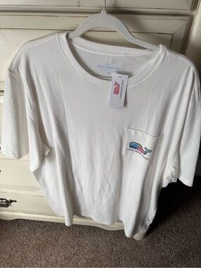 Vineyard Vines White Tee with Multicolor Whale Pocket